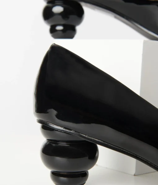 Unique Vintage Black Patent Leatherette Ball Heel Pumps