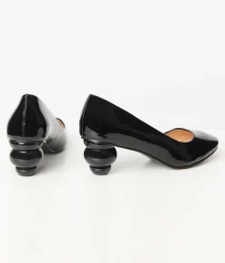 Unique Vintage Black Patent Leatherette Ball Heel Pumps