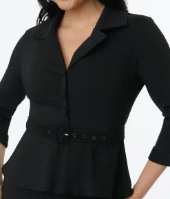 Unique Vintage Black Peplum Cooper Suit Pencil Dress