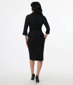 Unique Vintage Black Peplum Cooper Suit Pencil Dress