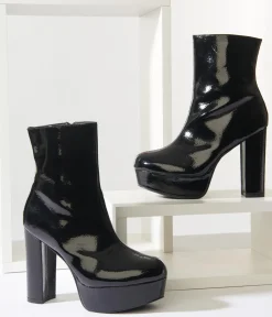 Unique Vintage Black Platform Heel Ankle Boots