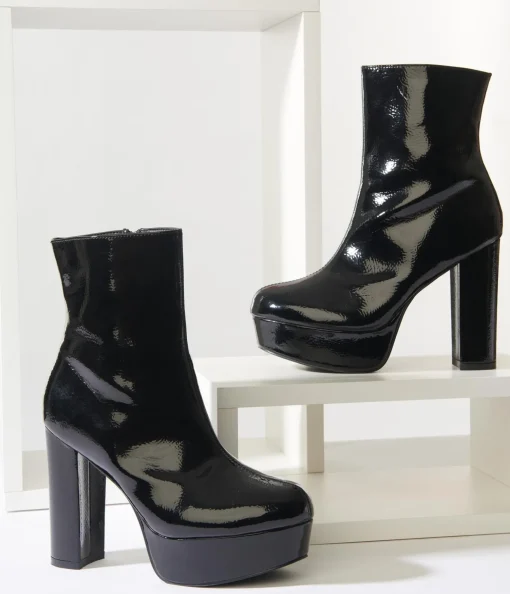 Unique Vintage Black Platform Heel Ankle Boots