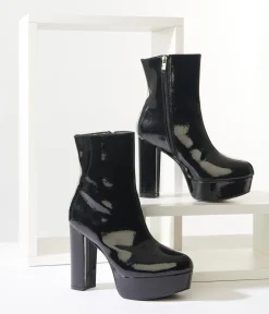 Unique Vintage Black Platform Heel Ankle Boots