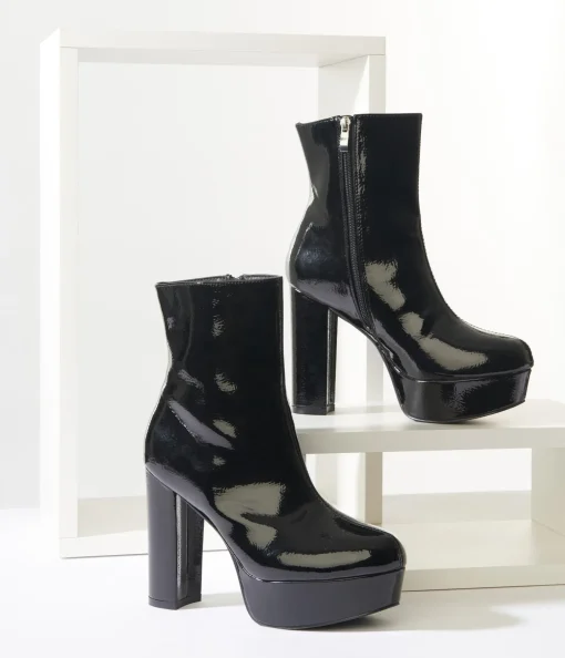 Unique Vintage Black Platform Heel Ankle Boots