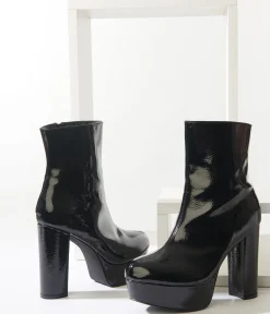 Unique Vintage Black Platform Heel Ankle Boots