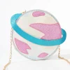 Unique Vintage Blue & Pink Glitter Saturn Planet Crossbody Bag