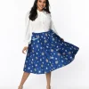 Unique Vintage Blue Hanukkah Print Susannah Swing Skirt