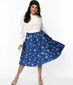 Unique Vintage Blue Hanukkah Print Susannah Swing Skirt