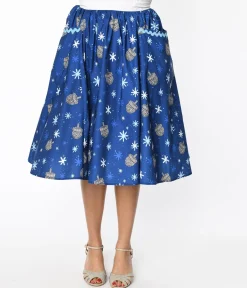 Unique Vintage Blue Hanukkah Print Susannah Swing Skirt