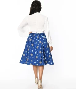 Unique Vintage Blue Hanukkah Print Susannah Swing Skirt