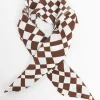 Unique Vintage Brown Distorted Check Hair Scarf
