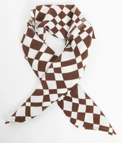 Unique Vintage Brown Distorted Check Hair Scarf