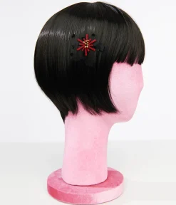 Unique Vintage Burgundy & Black Mesh Floral Hair Clip