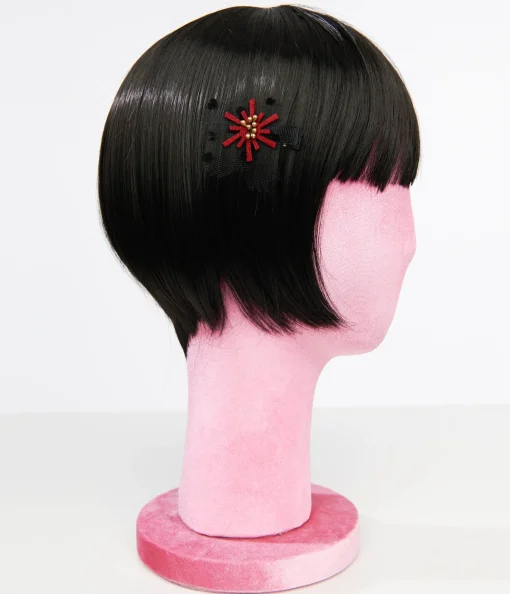 Unique Vintage Burgundy & Black Mesh Floral Hair Clip