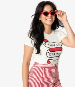 Unique Vintage Cream Chin Up Tits Out Womens Tee