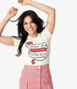 Unique Vintage Cream Chin Up Tits Out Womens Tee