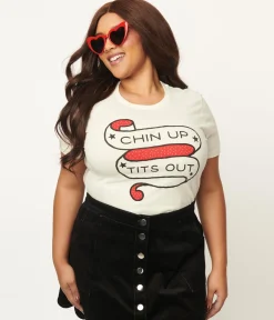 Unique Vintage Cream Chin Up Tits Out Womens Tee