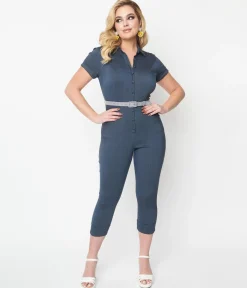 Unique Vintage Dark Blue Denim Bold Moment Jumpsuit