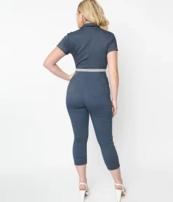 Unique Vintage Dark Blue Denim Bold Moment Jumpsuit