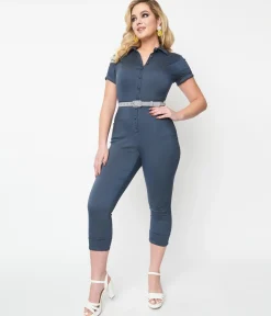 Unique Vintage Dark Blue Denim Bold Moment Jumpsuit