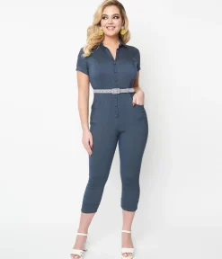 Unique Vintage Dark Blue Denim Bold Moment Jumpsuit