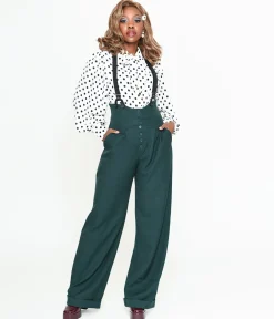 Unique Vintage Dark Emerald Thelma Suspender Pants