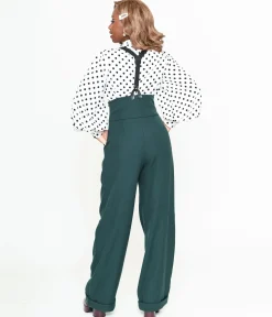 Unique Vintage Dark Emerald Thelma Suspender Pants
