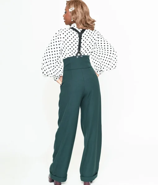 Unique Vintage Dark Emerald Thelma Suspender Pants