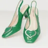 Unique Vintage Green Heart Leatherette Slingback Heels