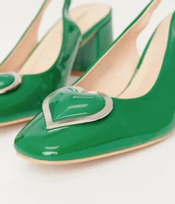 Unique Vintage Green Heart Leatherette Slingback Heels