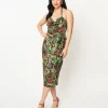 Unique Vintage Green Jungle Cat Print Leilani Sarong Dress