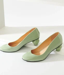 Unique Vintage Green Patent Leatherette Ball Heel Pumps