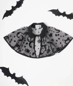 Unique Vintage Kids Black Flocked Moon & Stars Clarke Capelet