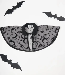 Unique Vintage Kids Black Flocked Moon & Stars Clarke Capelet