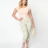 Unique Vintage Light Green Gingham & Peaches Rachelle Capri Pants