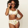 Unique Vintage Light Pink Stripes & Lemons Ruched & Ready Swim Top