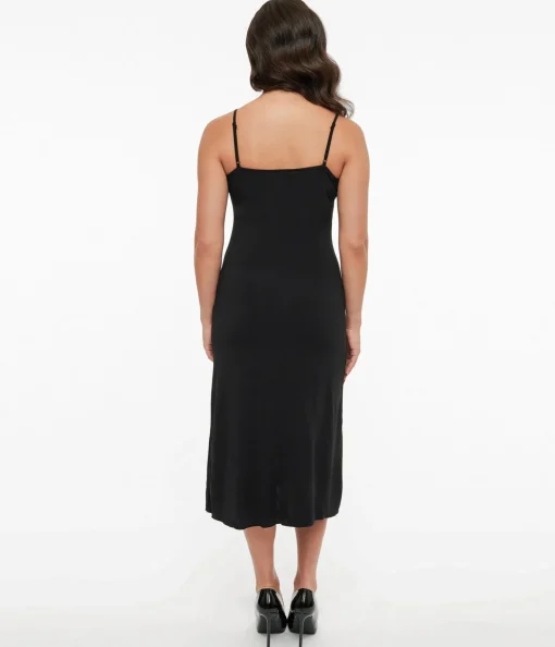 Unique Vintage Midi Length Black Stretch Slip