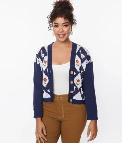 Unique Vintage Navy & Duck Argyle Sweater Cardigan