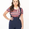 Unique Vintage Navy & Red Striped Bow Sweetie Knit Top