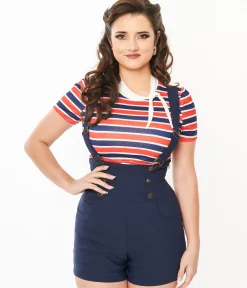 Unique Vintage Navy & Red Striped Bow Sweetie Knit Top