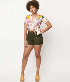 Unique Vintage Olive Denim Summer Love Shorts