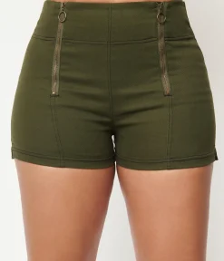 Unique Vintage Olive Denim Summer Love Shorts