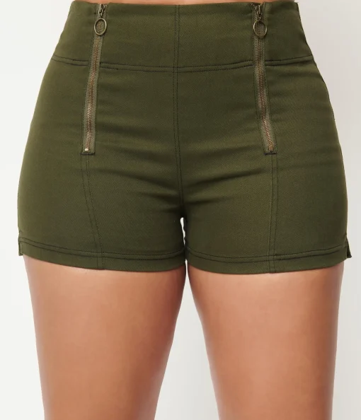 Unique Vintage Olive Denim Summer Love Shorts
