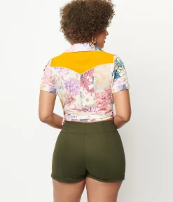 Unique Vintage Olive Denim Summer Love Shorts