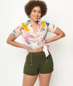 Unique Vintage Olive Denim Summer Love Shorts
