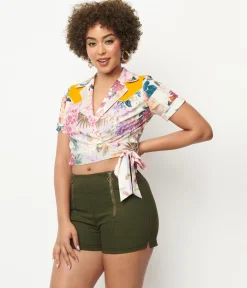 Unique Vintage Olive Denim Summer Love Shorts