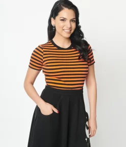 Unique Vintage Orange & Black Stripe Back To Basics Top