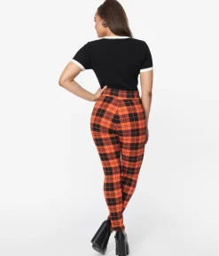 Unique Vintage Orange Plaid Rizzo Cigarette Pants