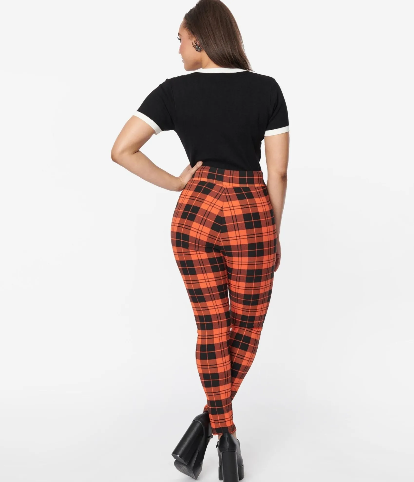 Unique Vintage Orange Plaid Rizzo Cigarette Pants