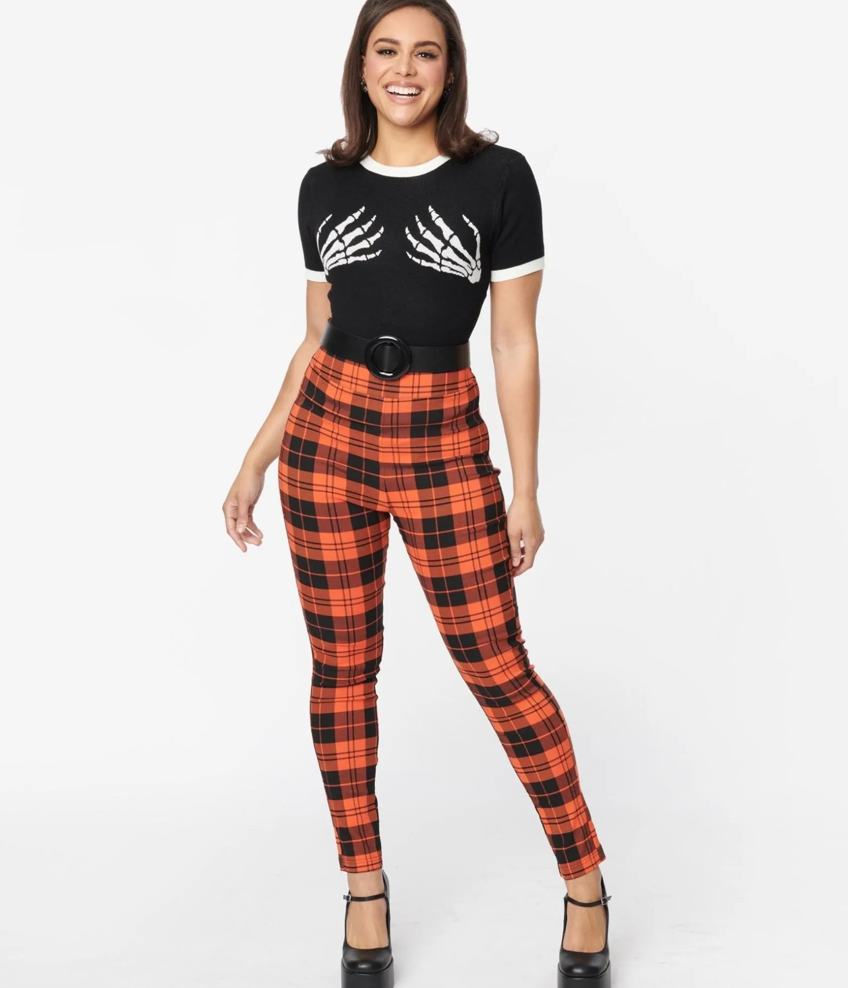 Unique Vintage Orange Plaid Rizzo Cigarette Pants